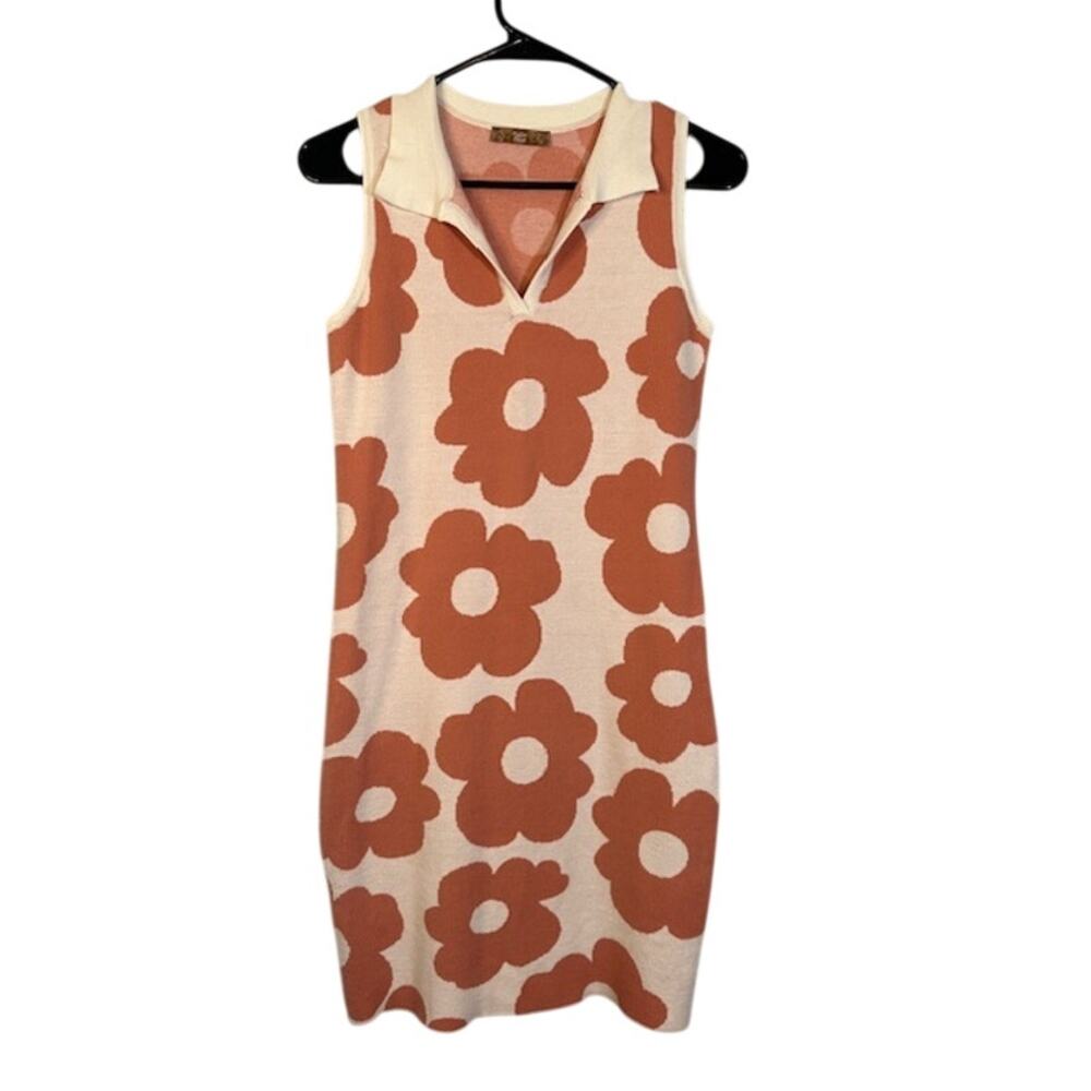 The Copper Closet Pink Floral Collared Sleeveless Retro Dress Women’s Large
